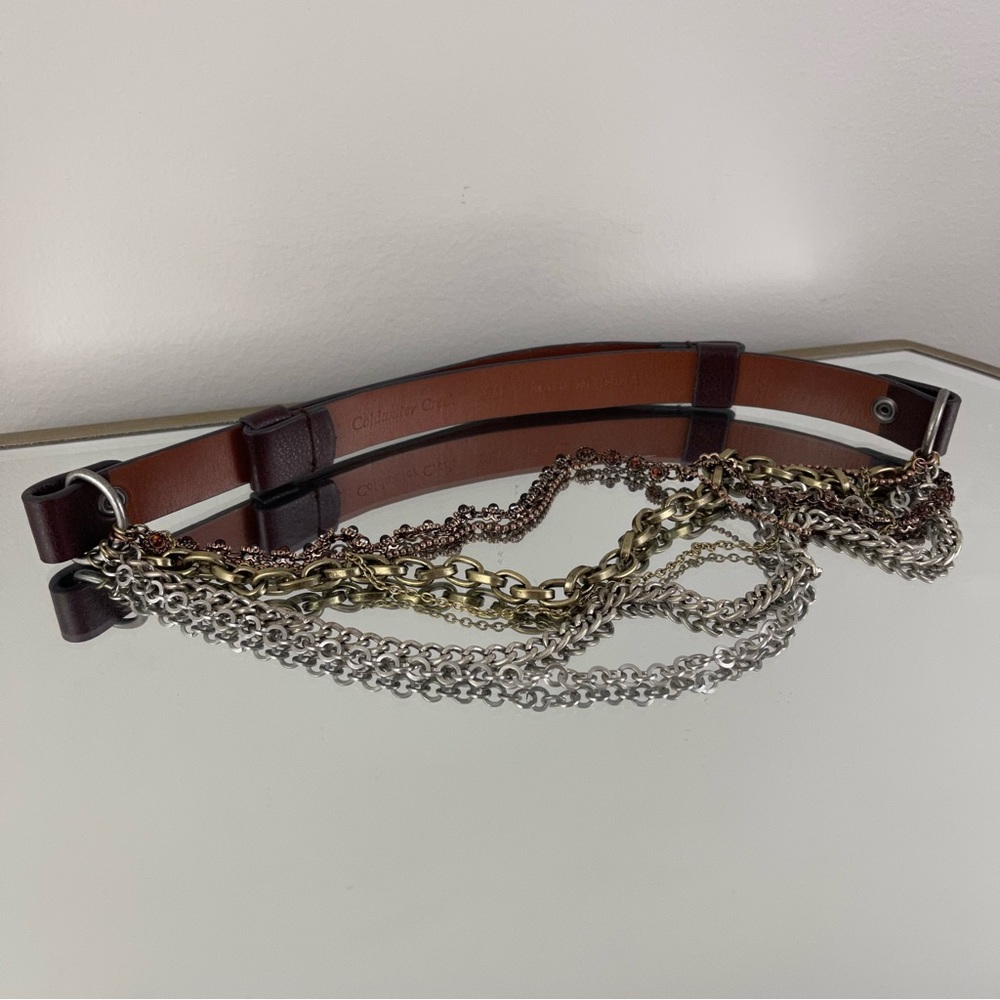 COLDWATER CREEK 90s Dark Brown Leather Bohemian Layered Multi Chain Drape Belt - Picture 4 of 8